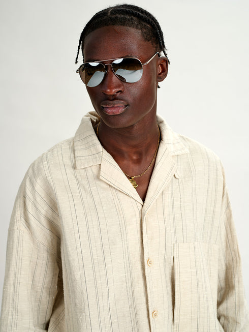 Forme d'Expression Painter Button-Up Shirt manuscript beige stripe